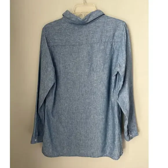 Orvis Shirt Blue Linen Lagenlook Coastal Summer Long Sleeves Buttons  Medium - Picture 2 of 7